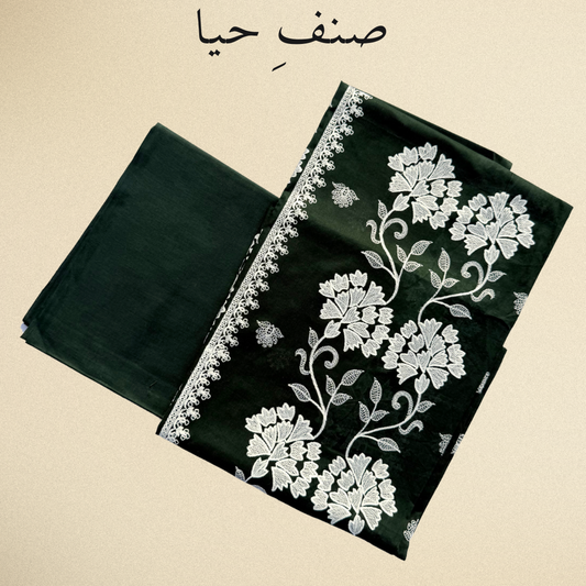 Zeenat - Best Dark Green Lawn Suit with White Floral Embroidery