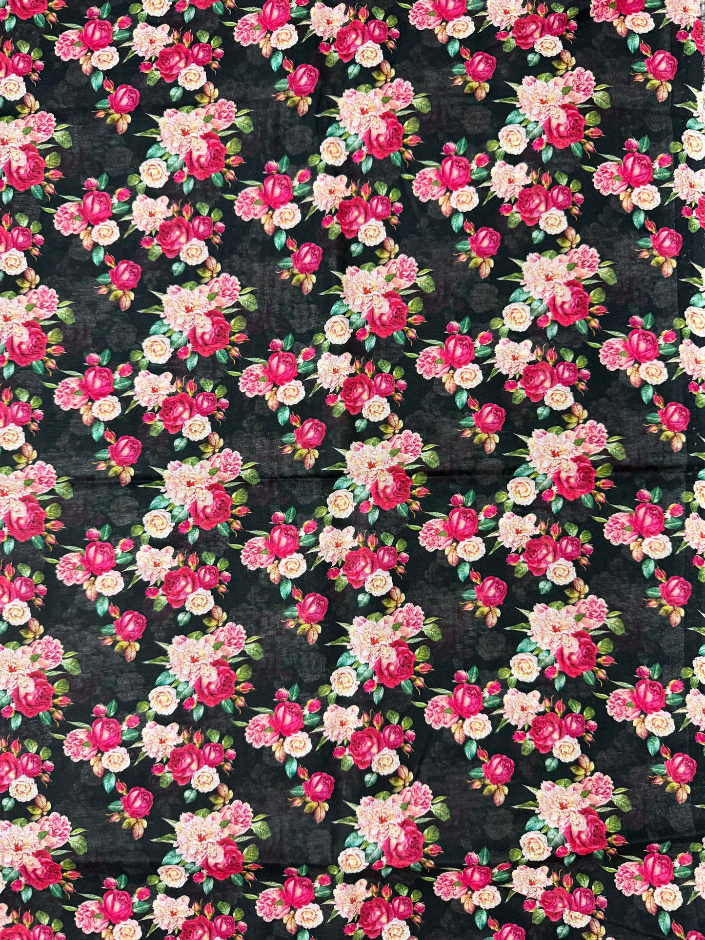 Black with Rose Bloom Motif 3-Piece Breeze Lawn Printed Suit