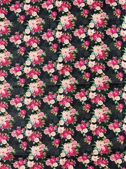 Black with Rose Bloom Motif 3-Piece Breeze Lawn Printed Suit