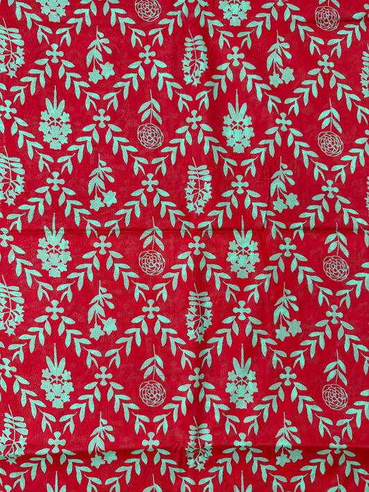 Red with Aqua Floral Motif 3-Piece Breeze Lawn Printed Suit