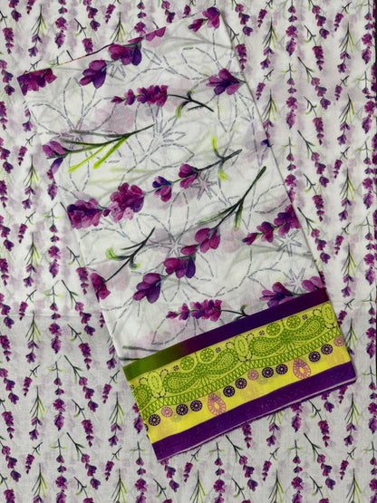 White with Lavender Floral Pattern 3-Piece Breeze Lawn Printed Suit