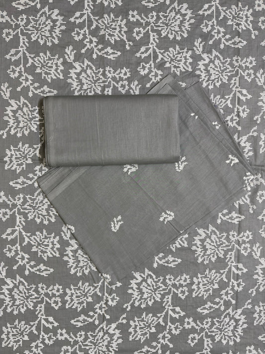 Charcoal Gray with White Floral Embroidery Breeze Lawn 2Piece Suit