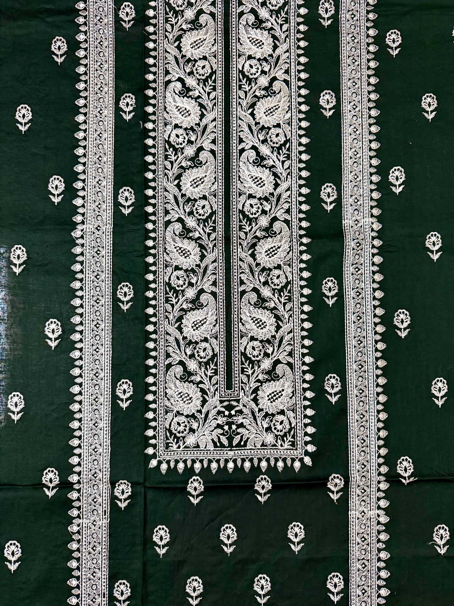 Classic Dark Green Lawn with White Embroidery 2-Piece Suit