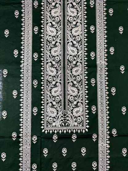 Classic Dark Green Lawn with White Embroidery 2-Piece Suit